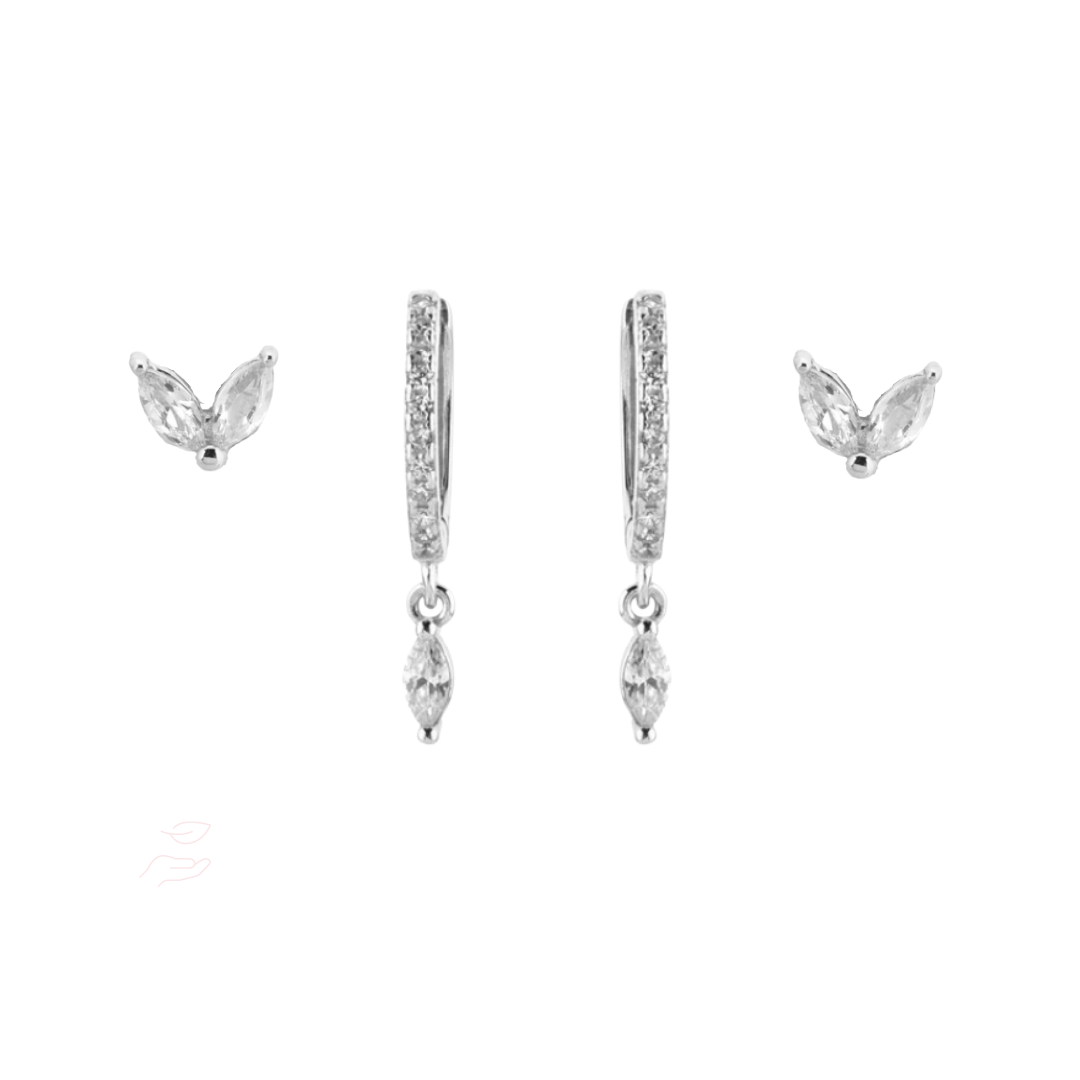 Set Argent Feuilles Blanches