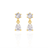 Gold earrings with clear gemstones on a white background